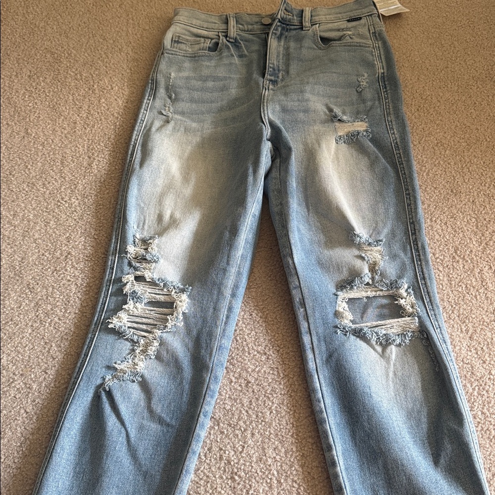 Cello Light Blue Distressed Straight Leg Jeans